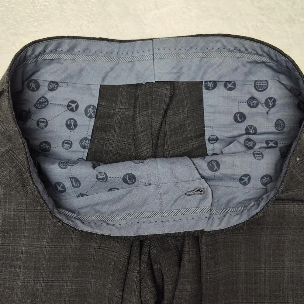 Ballin Pants Mens 38x32 Gray Plaid Dress Slim Tapered Microfiber Flat Stretch‎
